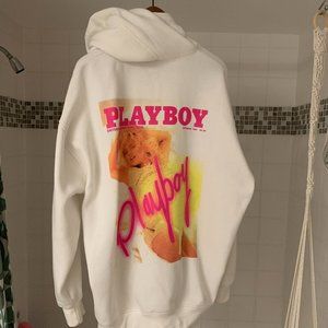 Missguided Playboy Oversized Hoodie Dress (White)